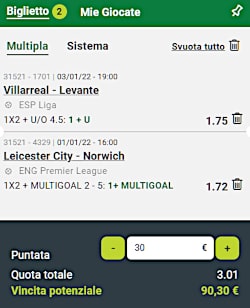 Bolle calcio abbonati 31 dicembre 2021 e 1, 2, 3 gennaio 2022 di ScommessePerfette.it. Le nove Bolle riservate agli utenti abbonati: 19a giornata de LaLiga e 21a della Premier League a cavallo del capodanno!