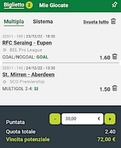 Bolle calcio abbonati 23 e 24 dicembre 2022 di ScommessePerfette.it. 18^ giornata della Jupiler League e 17^ della Premiership scozzese!