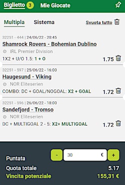 22 partite di calcio nordico per un totale di 88 pronostici attraverso i quali abbiamo popolato le nostre nove bolle a quota prestabilita; a costo di ripeterci raccomandiamo un gioco molto molto oculato.