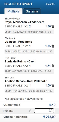 Bolle calcio 22 dicembre 2018 di ScommessePerfette.it. Sabato con Serie A e grandi leghe!