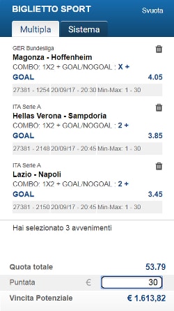 Bolle calcio del 20 settembre 2017 di ScommessePerfette.it. Serie A in netta maggioranza fra le nostre scelte!